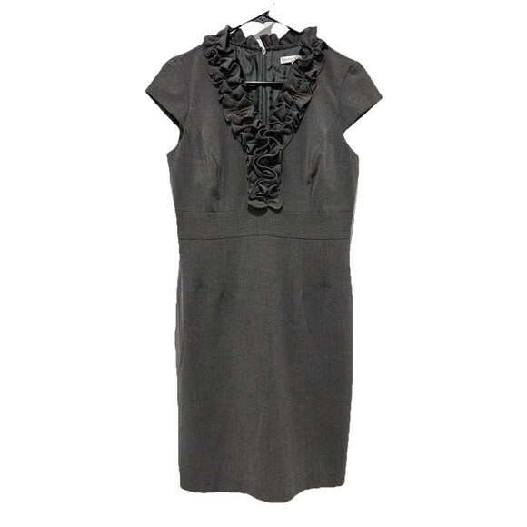 Sandra Darren Womens Sz 8 Sheath Midi Dress Gray Ruffled Career Date Night - Picture 1 of 10